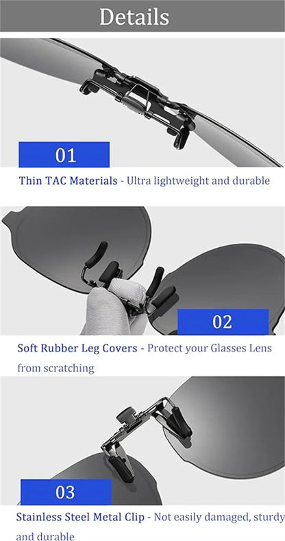 Flip Up Clip on Sunglasses Polarized Men Driving Women Fishing UV400 Night Vision Sun Glasses Clips Universal Goggles