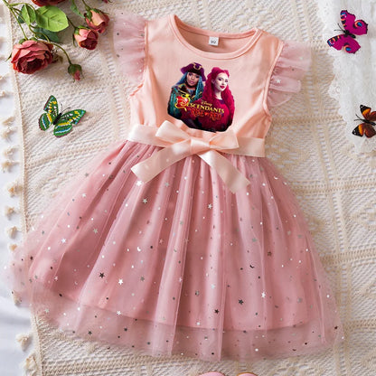 Girls Sequin Tutu Dress with Bow Flutter Sleeves Summer Princess Party Outfit for Toddler Kids 2-6 Years