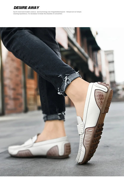 High Quality Men's Casual Leather Shoes Cowhide Loafers Soft Luxury Pea Shoes Color Genuine Leather Men's Flats Driving Shoes