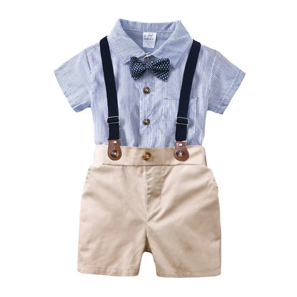 2026 Baby Boy Formal Birthday Outfit Suit Toddler Gentleman Clothes Infant Short Sleeve Bowtie Shirt+Suspender Pants Casual Sets