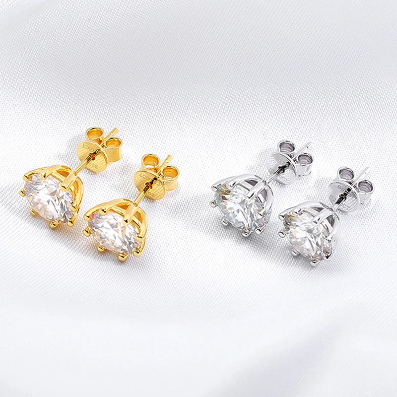 2ct Round Cut D Color Moissanite Earring Studs for Women 100% 925 Sterling Silver Lab Diamond Ear Stud White Gold Plated