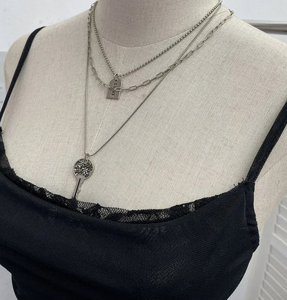 Summer Y2K Camisole for Women Casual Spaghetti Straps Double Layers Lace Stretch Mesh Patchwork Asymmetrical Slim Tops