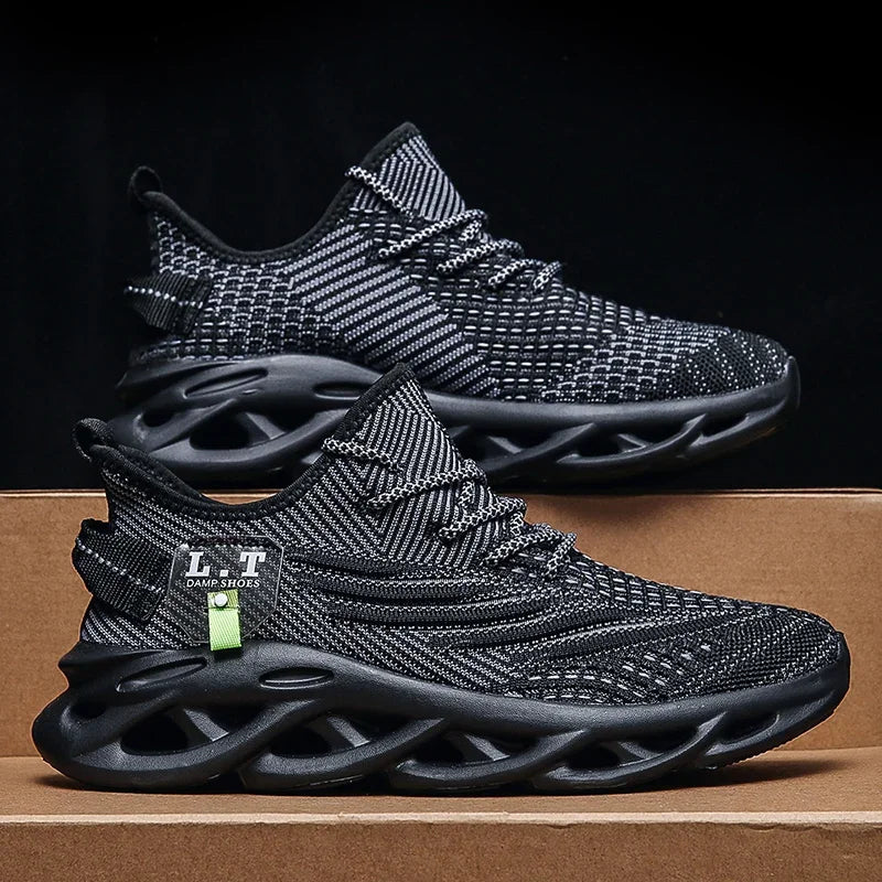 Men Sports Running Black Jogging Shoes Casual Sneakers Outdoor Breathable Mesh Women Light Shock-absorption Black Tennis