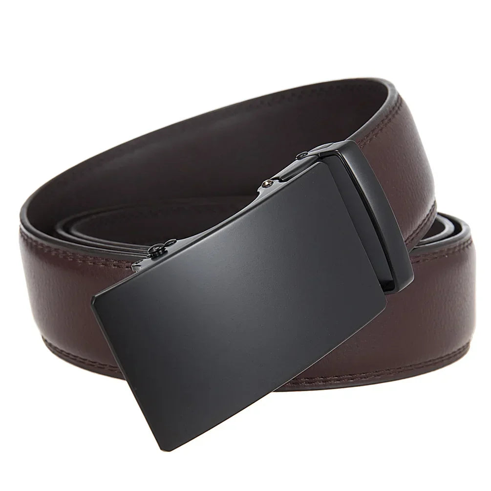 3.5cm High End Handsome Alloy Automatic Buckle Belt Men's Durability PU Leather Waistband Fashion Business Male Waist Straps