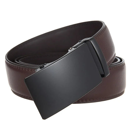3.5cm High End Handsome Alloy Automatic Buckle Belt Men's Durability PU Leather Waistband Fashion Business Male Waist Straps