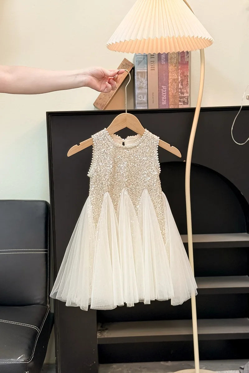 Children Girls Shiny Princess Dress Summer Kids Baby Girls Sling Dress UNITIM Little Girls Bow Gauze Dress Infant Girls Sundress