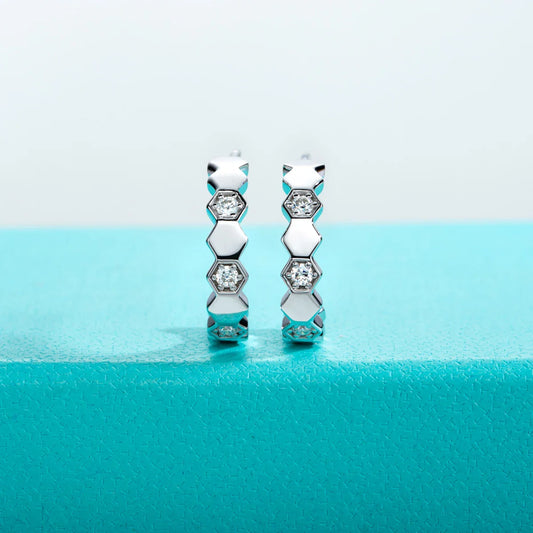 Moissanite Honeycomb Hoop Earrings 925 Sterling Silver D Color VVS1 Created Diamond Huggie Earrings For Women Jewelry
