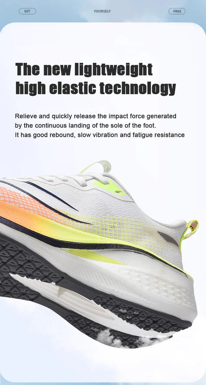 Sapatos de corrida esportivos casuais masculinos e femininos de moda com superfície de malha respirável, suporte de placa de carbono e sola de borracha resistente ao desgaste