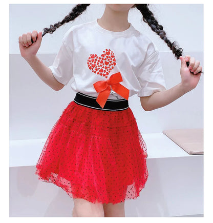 Children's Short-Sleeved Love Print Embroidery Pattern Cotton Loose Summer New Outdoor Casual Boys Girls Tops Comfortable