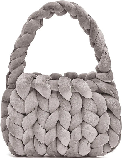 Velvet Bag DIY Hand Woven Bag Crystal Velvet Core Spun Yarn Woven Bag Hand-held Mailman Bag Velvet Handbag New