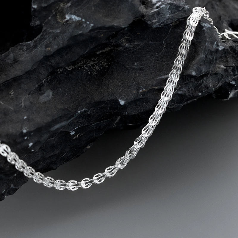 Real 925 Sterling Silver Simple Hollow out Fashion Bracelet Chain For Women Valentine's Day Party Gift Female Jewelry