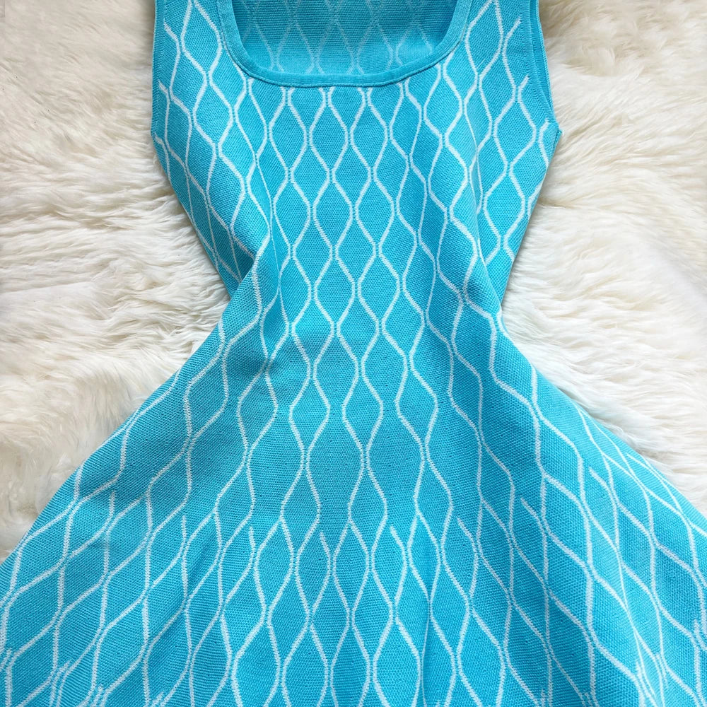 Fashion A-line Short Women Dress Elegant Y2K Geometric Knitted Summer Dress Female Harajuku Black Party Vestidos
