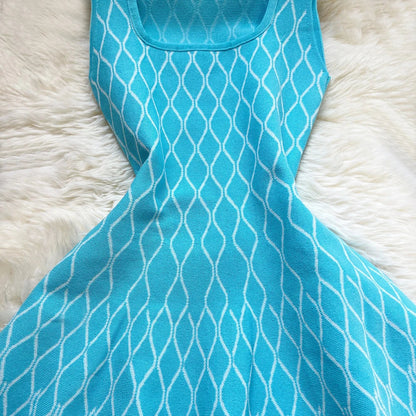 Fashion A-line Short Women Dress Elegant Y2K Geometric Knitted Summer Dress Female Harajuku Black Party Vestidos