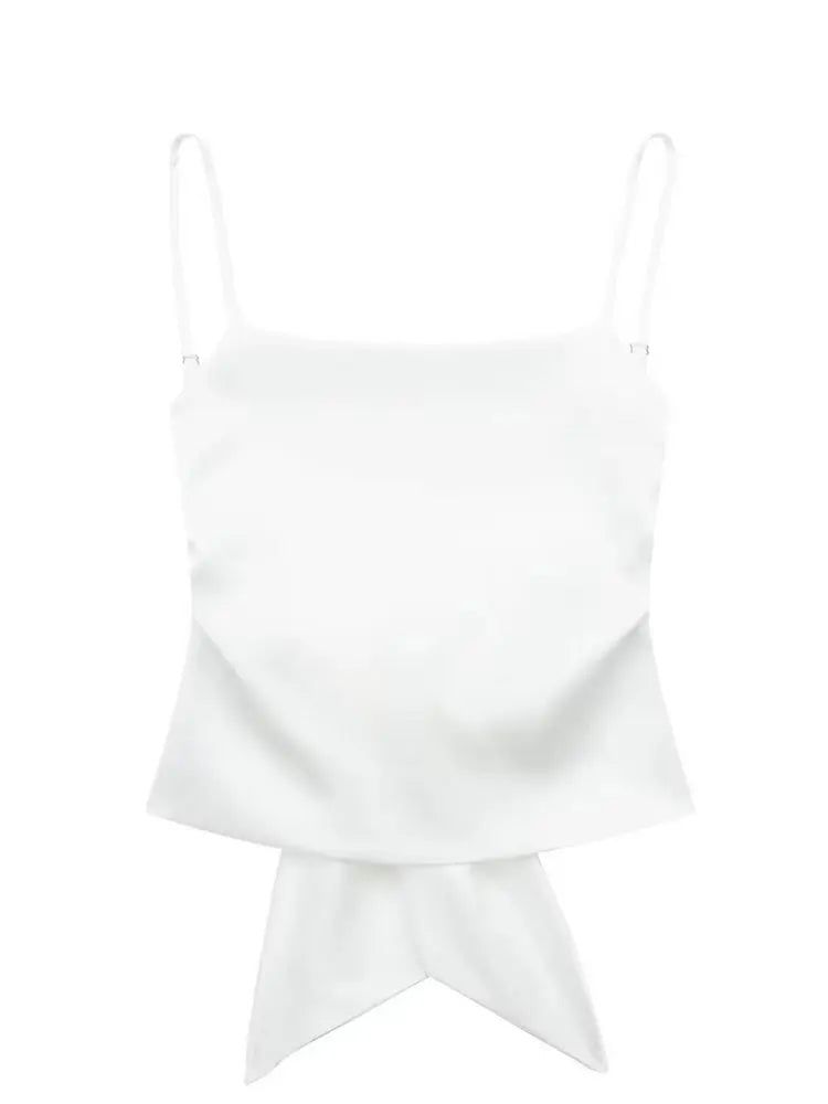 Women Summer Back Bow Solid Satin Backless Sling Crop Top Chic Female Sexy Clothing Streetwear Camis Mujer 2024 Fashion