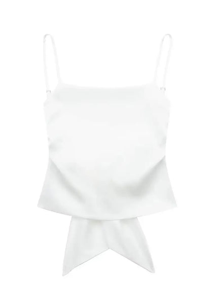 Women Summer Back Bow Solid Satin Backless Sling Crop Top Chic Female Sexy Clothing Streetwear Camis Mujer 2024 Fashion