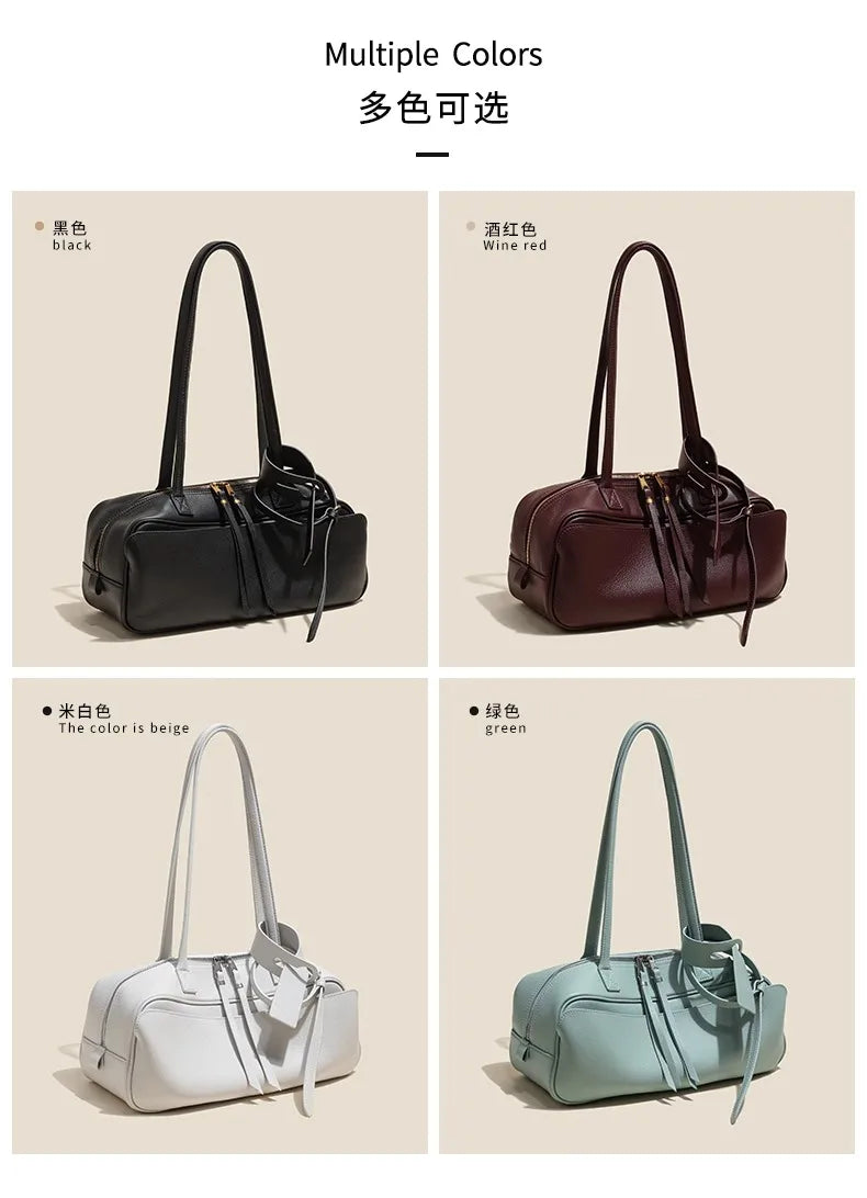 High version genuine leather pillow bag for women 2025 new all-match large capacity first layer cowhide bowling bag for women