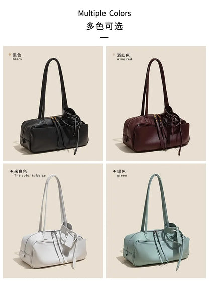 High version genuine leather pillow bag for women 2025 new all-match large capacity first layer cowhide bowling bag for women