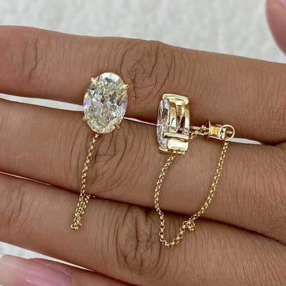 1-4carat Oval Cut Moissanite Chain Earrings for Women Solitaire Diamond Stud/Drop Earring 925 Silver Jewelry with Certificate