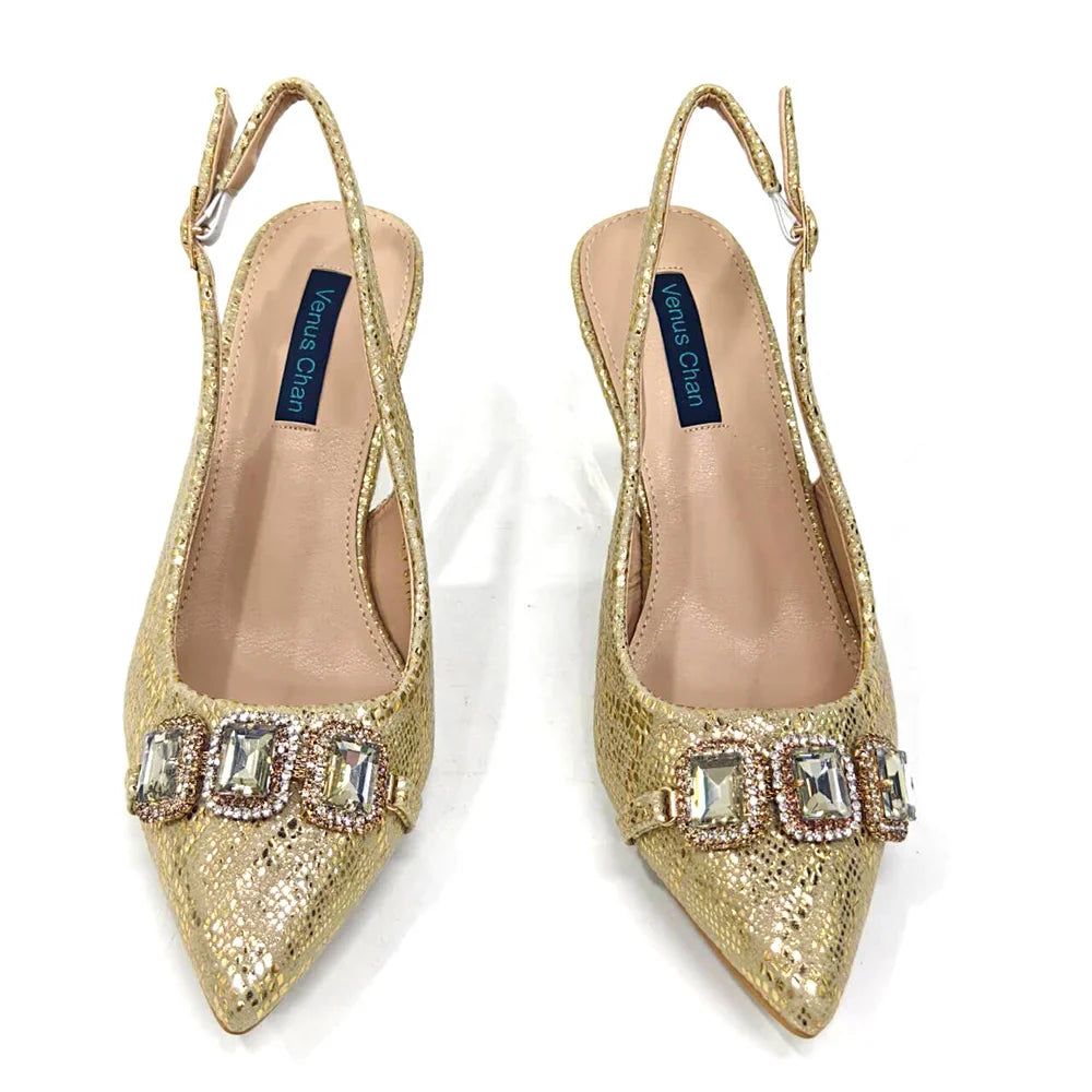 Rhinestone Pointed-Toe High Heels Shoes and Bags Set for Women Wedding and Party Elegant Luxury Fashion in Wine Color
