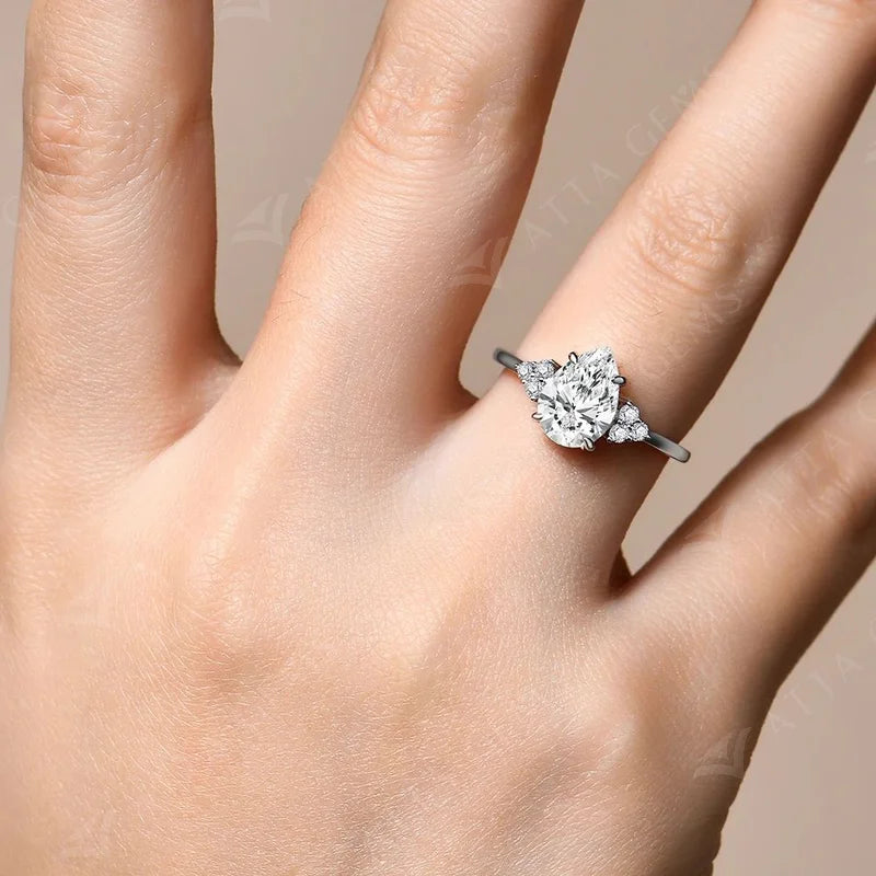 New Solid S925 Sliver 2.0ct Moissanite Rings for Women D VVS1 Pear Shape Diamond Engagement Wedding Fine Jewelry Gift