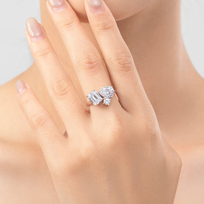 Real 925 Sterling Silver Luxury Geometric Dazzling Emerald Cut Zirconia Ring For Women Classic Wedding Fine Jewelry Gifts