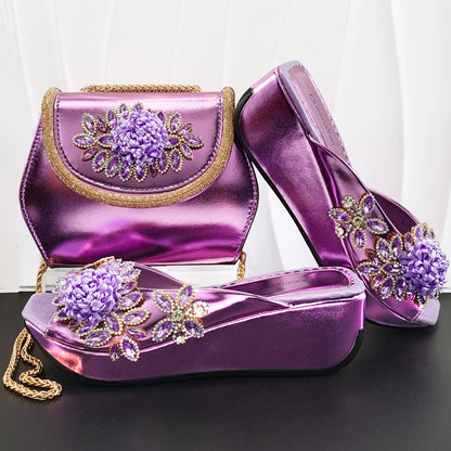 2026 Newest INS Style Wine Color Elegant Women Heels Nigeria Popular Designer African Ladies Shoes And Bag Set for Wedding