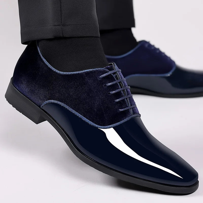 Classic Men's Leather Shoes Patent Leather Dress Shoes Lace Up Office Work Shoes Pointed Toe Wedding Oxfords Plus Size Shoe New