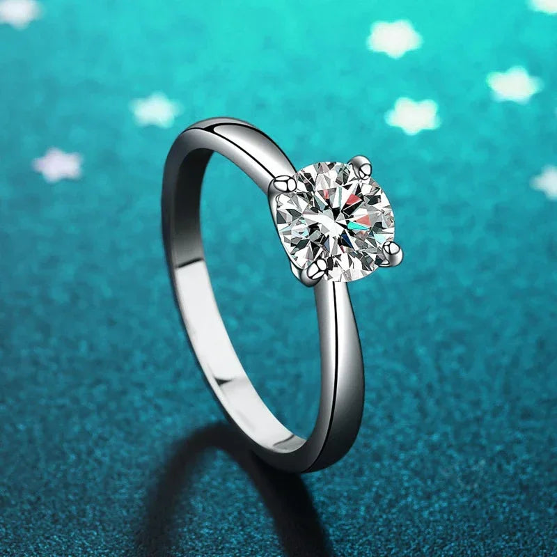 2ct Moissanite Engagement Ring for Women S925 Sterling Silver with Gold Plated Lab Diamond Promise Wedding Band Jewelry