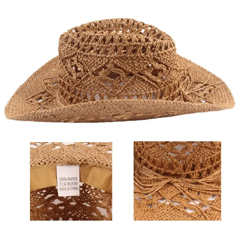 Straw Western Cowboy Hat for Women Men Classic Vintage Hollow Out Unisex