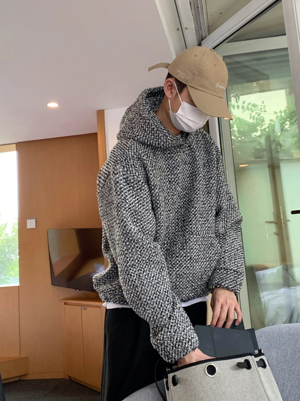 Autumn Clothing Men's Luxury Harajuku Texture Hooded Sweatshirt Casual American Fashion Long Sleeve Vintage Pocket Hoodies M-3XL