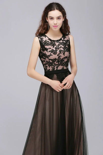 Elegant Black Lace Red Evening Dresses Long Appliques Chiffon With Sashes Pink Green Burgundy Formal Prom Gown Vestido de Fiesta