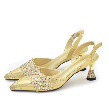 Sapatos e bolsas nigerianos italianos femininos decorados com strass, conjunto de luxo de sapato e bolsa para festa, scarpins femininos