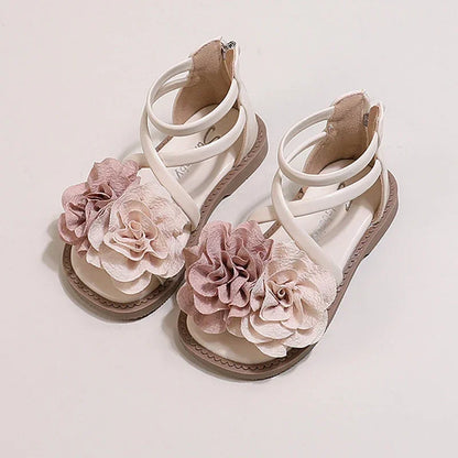 Girls' Sandals 2024 Summer New Children's Flower Princess Shoes Soft Sole Anti Slip Baby Girls' Roman Sandals