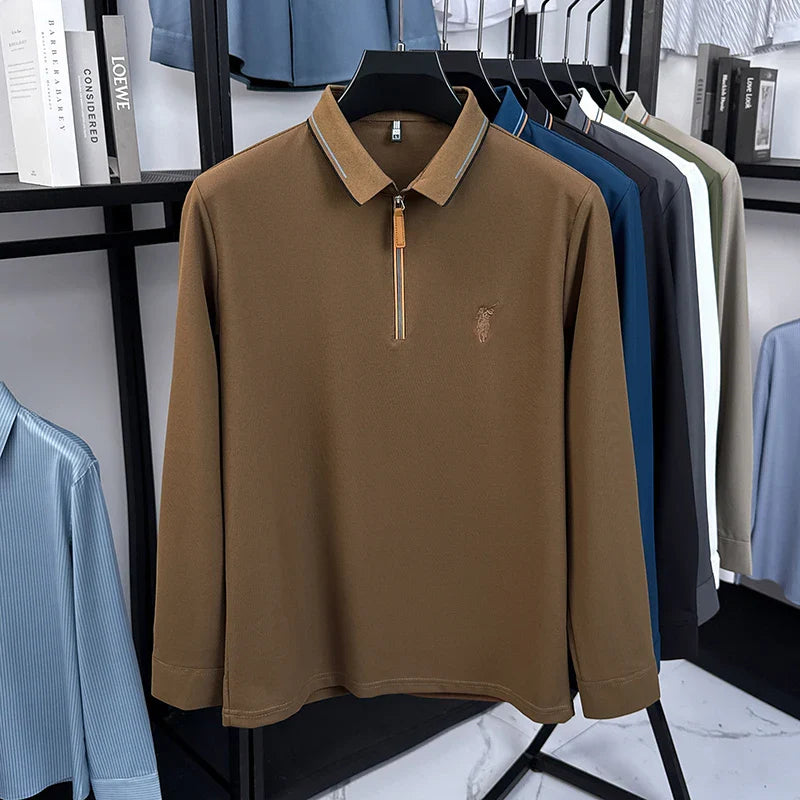Men's Cotton Long Sleeved T-shirt with Collar Polo Shirt High-end Embroidered Top Autumn Loose Base Shirt