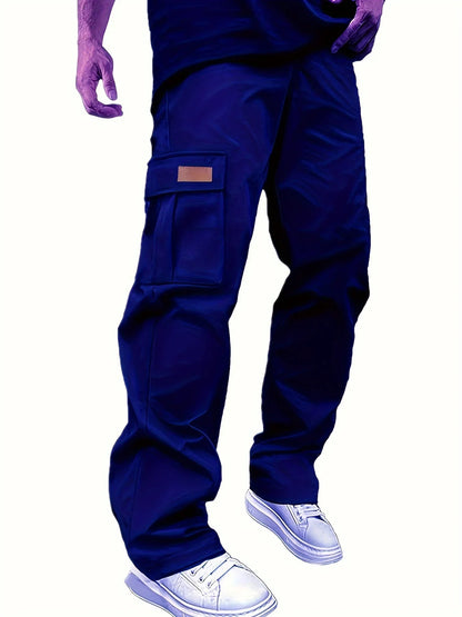 2025new men's workwear pants, European and American men's loose straight casual pants, men's workwear pocket pants