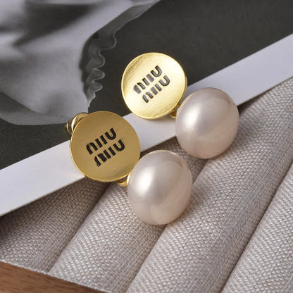 Luxury Brand 18K Gold Plated French Pearl Pendant Earrings, Trendy Women's Jewelry Accessories，Wedding Banquet Anniversary Gift