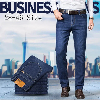 Tamanhos Grandes 40 42 44 46 2025 Nova Calça Casual Social Elástica Calça Jeans Azul Clássico Masculina Calça Jeans Solta Reta Masculina