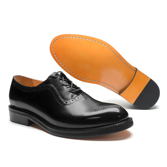 Classy Men's Oxfords Wedding Formal Shoes Handmade Genuine Leather Lace-up Brogue Round Toe Business Office Dress Shoes for Men