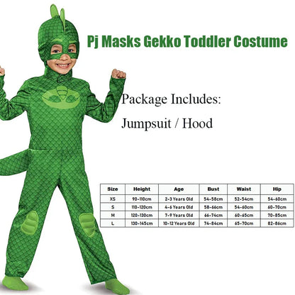 Unisex Girls Super Owl Hero tuta Fancy Dress Cosplay Cat Boys Gecko Animail Costume di Halloween Jumpsuit