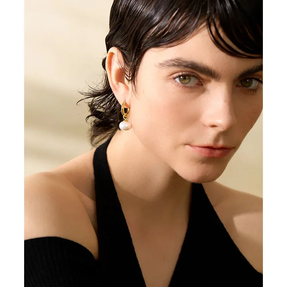 High Quality Imitation Pearls Drop Stainless Steel Golden Korean Hoop Earrings Charms Fashion Jewelry Bijoux Femme Gift