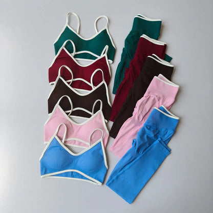 Women 2pcs Sport Sets Gym Push Up Yoga Pants Hollow Back Fitness Bras Workout High Waist Leggings Seamless Tights  Gym Set Suit