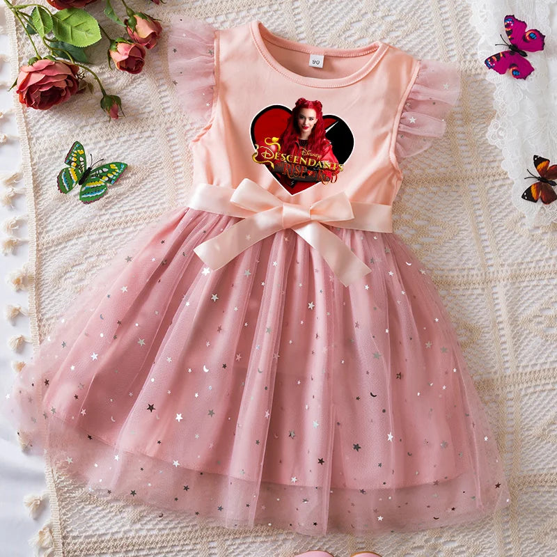 Girls Sequin Tutu Dress with Bow Flutter Sleeves Summer Princess Party Outfit for Toddler Kids 2-6 Years