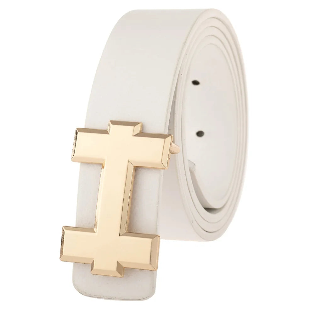 Men's and Women's Casual Fashion Belt  Korean Version Gold Buckle Belt Trendy I-shaped Buckle Belt