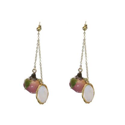 Natural Freshwater Pearl Enamel Resin Flower Earrings Korean Style Women's Luxury Vintage Jewelry Fashion Ladies and Girls Gift