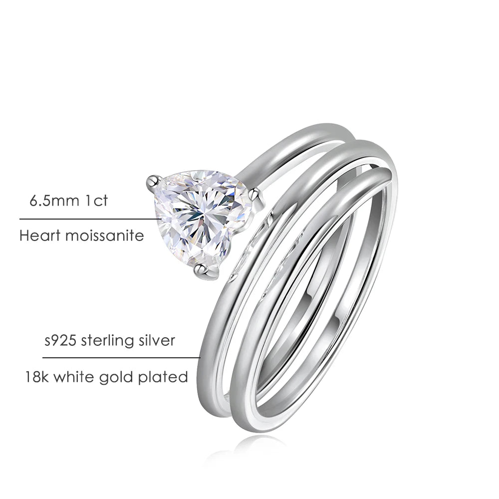 1ct Heart Cut Moissanite Wedding Rings for Women Spiral Eternity Band Matching Ring s925 Sterling Silver Teen Gifts