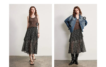Women Chiffon Skirt 2026 Spring New Country Style Light and Flowing Floral Print Layered Ruffled Skirt