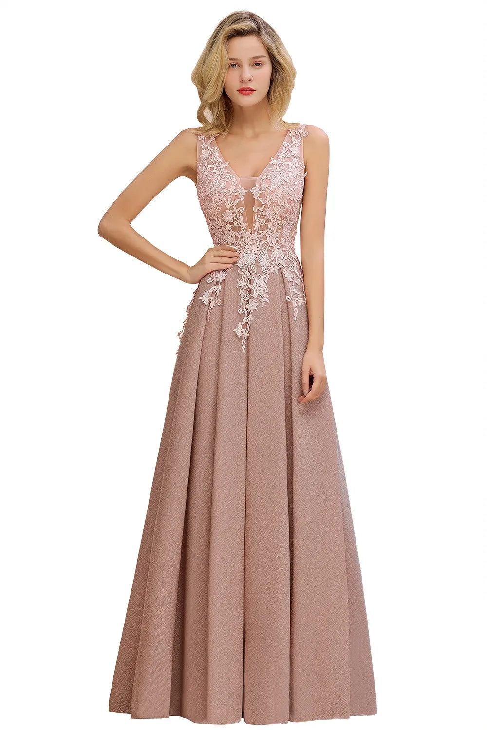 Dusty Pink Bridesmaid Dresses Appliques Lace V Neck Illusion Blue Burgundy Silver For Bride Wedding Party Prom Gowns Vestidos
