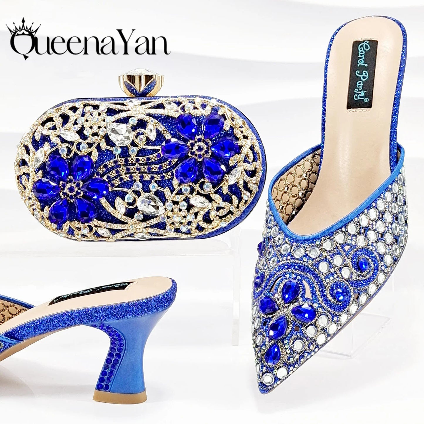 Nigerian Design Comfortable Women's Shoes with Diamond Oval Bag Women's High Heels for Party or Work