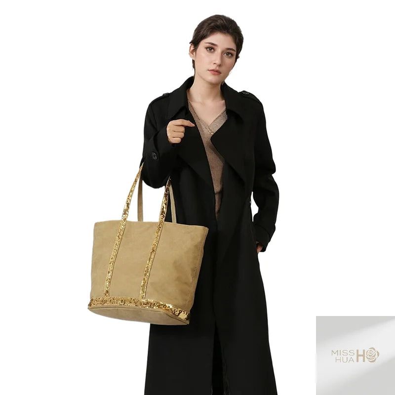 Multi-purpose Canvas Tote Bag with Sequins, Large Capacity for Women's Daily Use