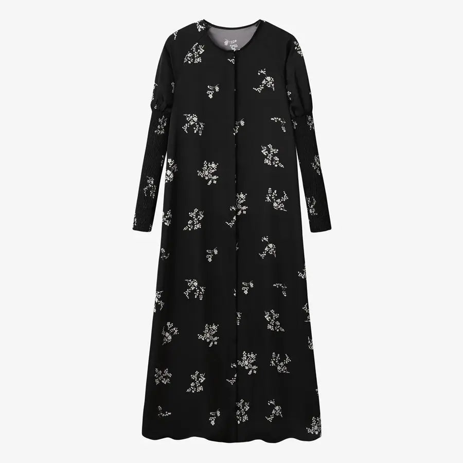 woman clothing satin dress button down design smocking sleeve maxi dress ( Ship out in 1 day)